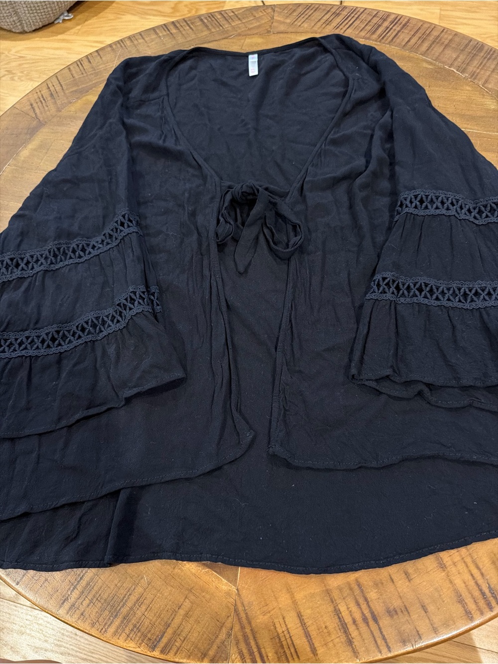 Xhilaration Black Open Front Tie Bell Sleeve Cardigan
